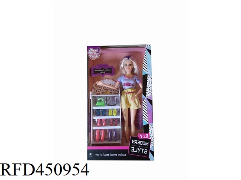 11.5 INCH SOLID BODY JOINT FASHION BARBIE WITH SHOE RACK ACCESSORIES