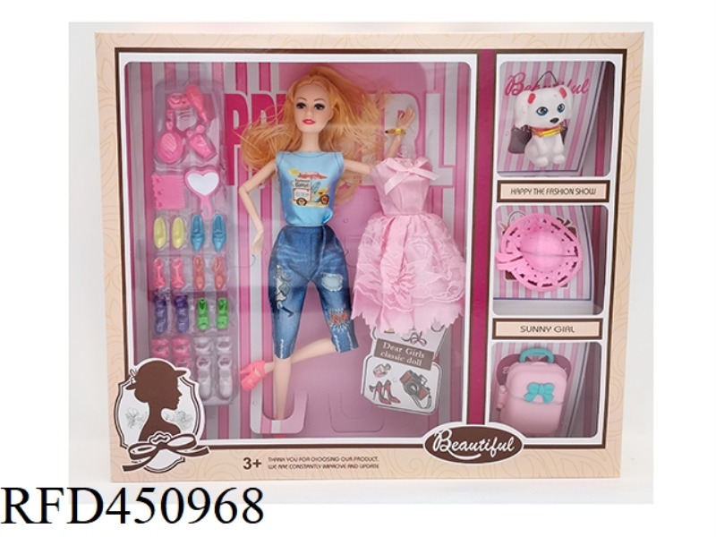 11.5 INCH SOLID BODY 11 JOINT FASHION BARBIE WITH BLISTER SHOES, DRESS UP DRESS, HAT, TRAVEL WEAR