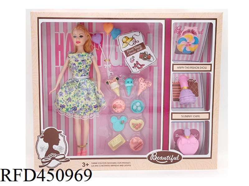 11.5 INCH SOLID BODY 11 JOINT FASHION BARBIE DOLL WITH BALLOON, BLISTER CANDY, BAG, PERFUME BOTTLE