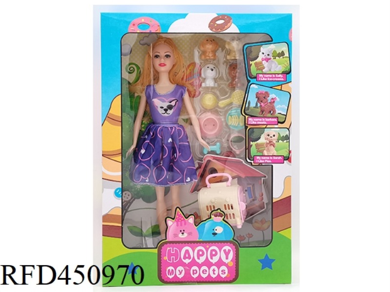 11.5 INCH SOLID BODY JOINT BARBIE DOLL PET SERIES WITH KENNEL, PUPPY BLISTER