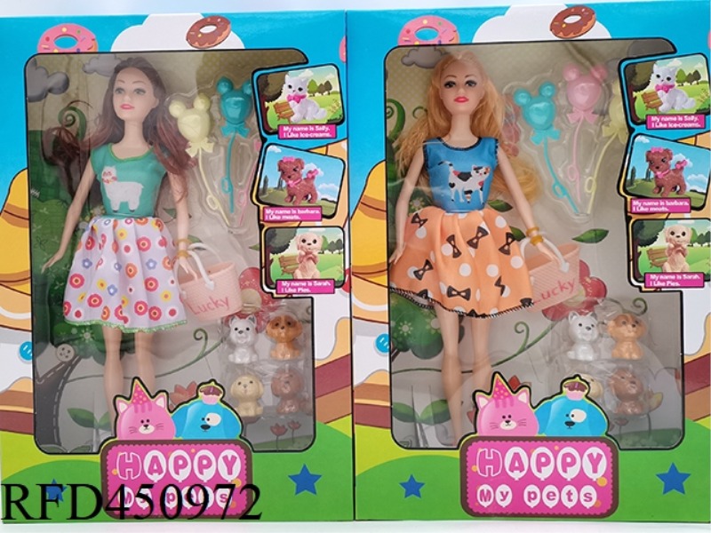 11.5 INCH SOLID BODY JOINT BARBIE PET SERIES WITH BAG, BALLOON, PUPPY