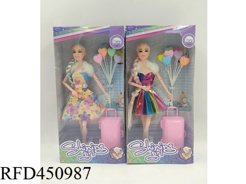 11.5 INCH SOLID BODY 11 JOINT FASHION BARBIE DOLL WITH SUITCASE, BALLOON