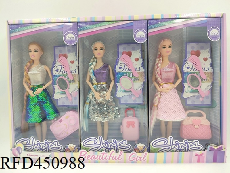 11.5 INCH SOLID BODY 9 JOINT SEQUINS SOLID BODY BARBIE WITH ACCESSORIES (3 PIECES)