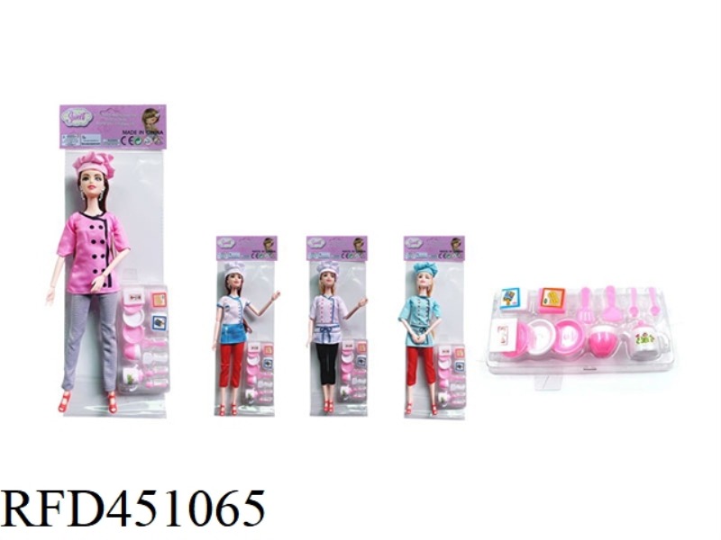 11.5 INCH SOLID BODY 11 JOINT CHEF BARBIE DOLL WITH KITCHEN ACCESSORIES