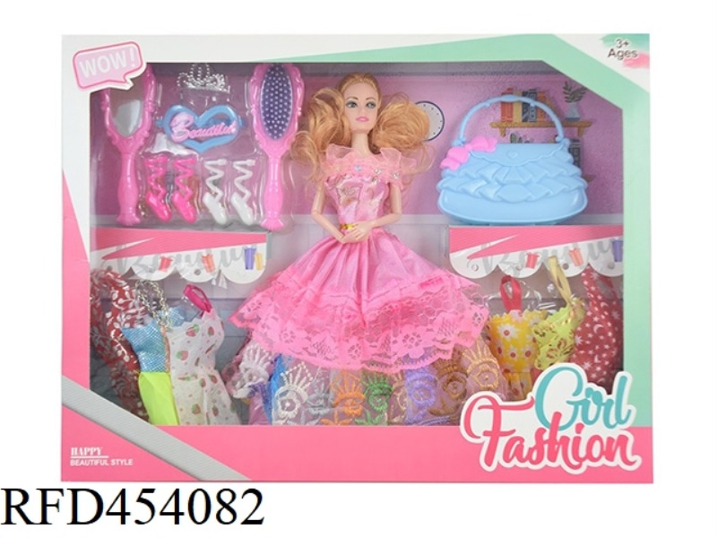 11.5 INCH SOLID BODY 9 JOINT WEDDING DRESS BARBIE WITH HANGING CLOTHES, HANDBAG, COMB AND PLASTIC AC