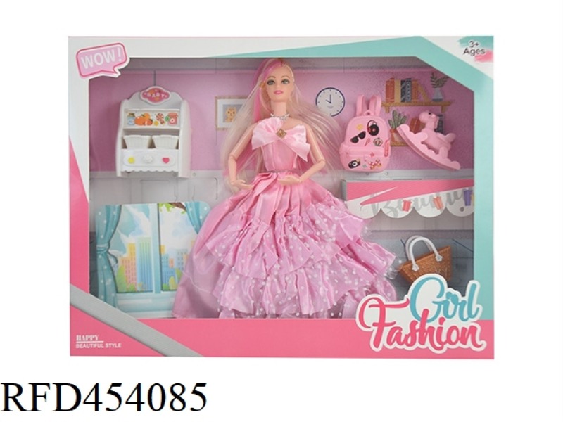 11.5 INCH SOLID BODY 9 JOINT WEDDING DRESS BARBIE WITH BAG, NECKLACE, TROJAN ACCESSORIES