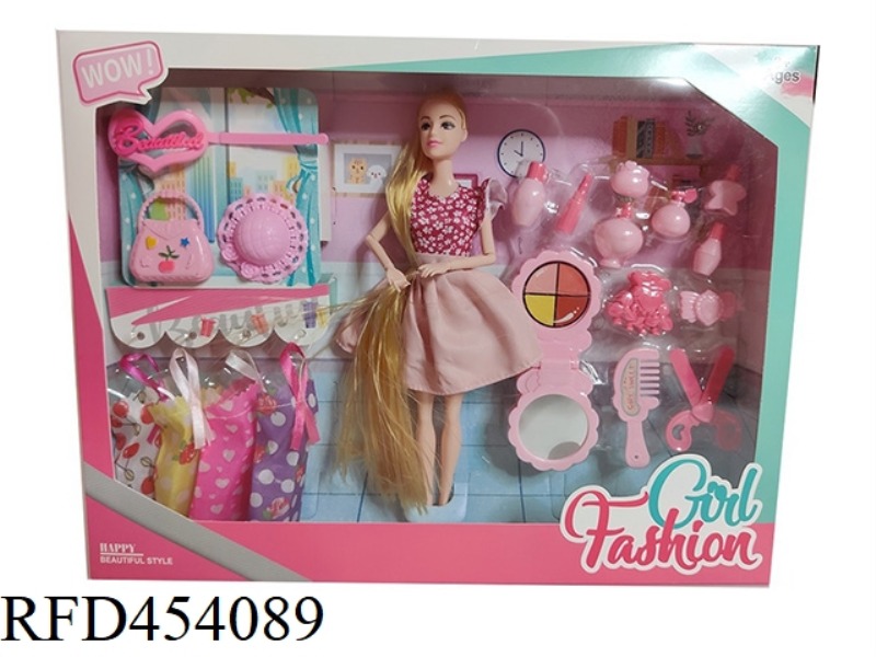 11.5 INCH SOLID BODY 9 JOINT FASHION SKIRT BARBIE WITH HANGING CLOTHES, HAT, HANDBAG, HAIRPIN, SCISS
