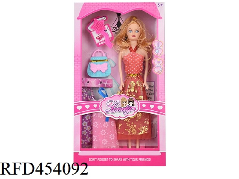 11.5 INCH REAL BODY ACTIVE FASHION SHORT SKIRT BARBIE WITH COMB, HANDBAG, HANGING CLOTHES ACCESSORIE