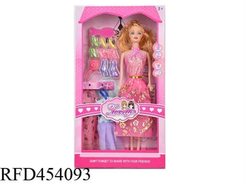 11.5 INCH REAL BODY ACTIVE FASHION SHORT SKIRT BARBIE WITH HANGING CLOTHES, SHOES AND PLASTIC ACCESS