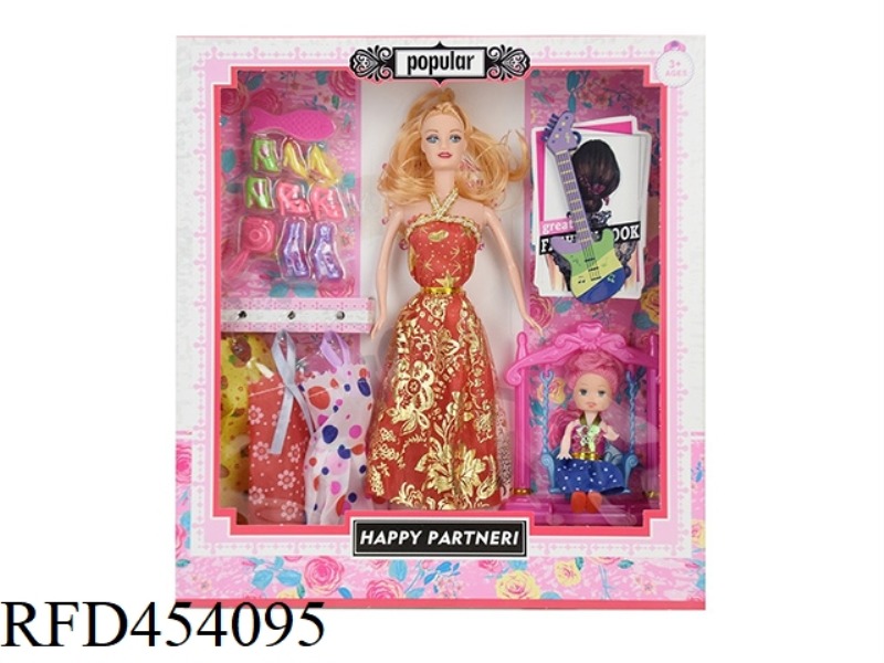 11.5 INCH REAL BODY ACTIVE FASHION SHORT SKIRT BARBIE WITH HANGING CLOTHES, GUITAR, 3 INCH CHILD, SH