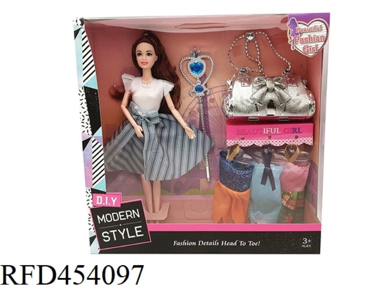 11.5 INCH SOLID BODY 9 JOINT FASHION SKIRT BARBIE WITH SCEPTER, HANDBAG, HANGING CLOTHES ACCESSORIES