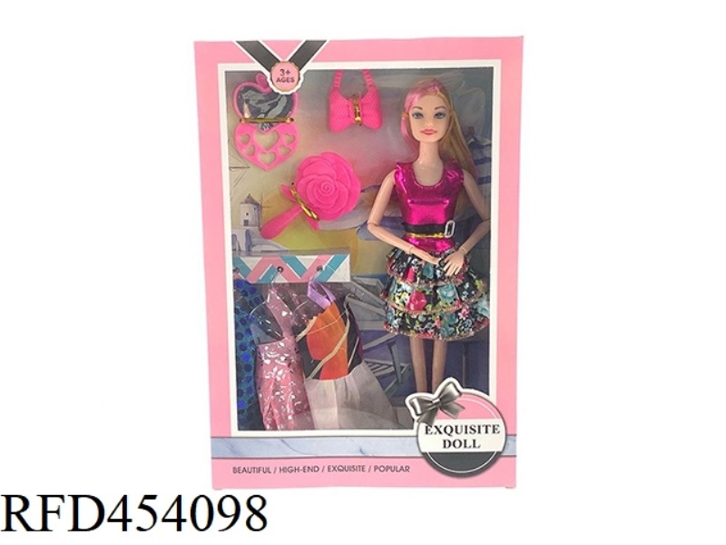 11.5 INCH SOLID BODY 9 JOINT FASHION SHORT SKIRT BARBIE WITH COMB, MIRROR, HANDBAG, HANGING ACCESSOR