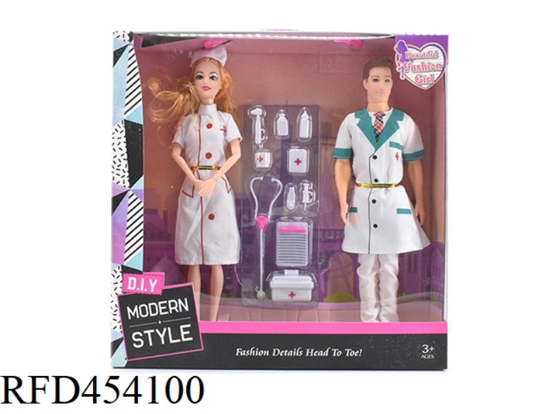 11.5 INCH SOLID BODY 9 JOINT NURSE BARBIE AND 11.5 INCH SOLID BODY LIVE HAND MAN DOCTOR BARBIE WITH