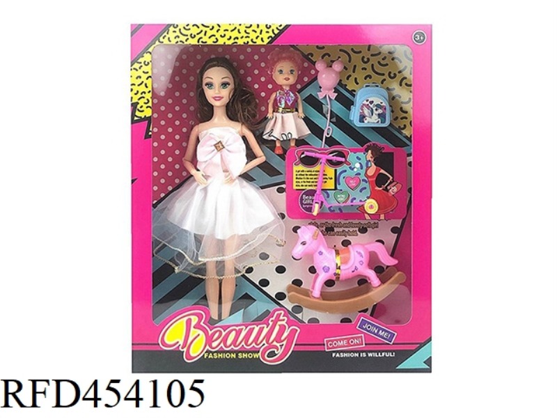 11.5-INCH SOLID BODY 9-JOINT FASHION SKIRT BARBIE WITH ROCKING HORSE 3-INCH BOY SMALL BALLOON PULLEY