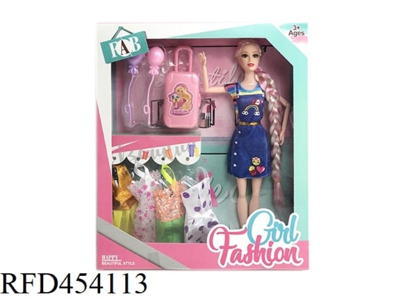 11.5 INCH SOLID BODY 9 JOINT FASHION SKIRT BARBIE WITH LUGGAGE BALLOON BLISTER ACCESSORIES HANGING S
