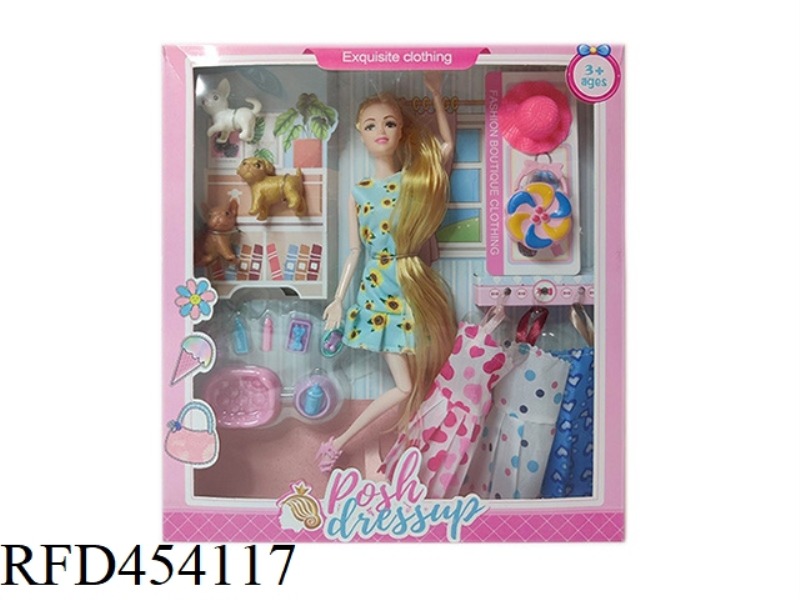 11.5 INCH SOLID BODY 12 JOINT FASHION SKIRT BARBIE WITH DOG ACCESSORIES SMALL HAT SMALL BAG SMALL BA