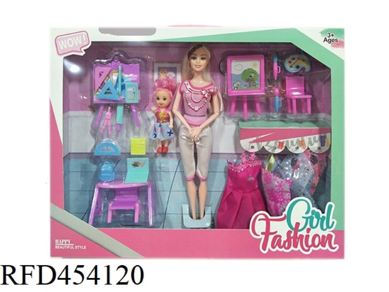 11.5 INCH SOLID BODY 12 JOINT FASHION BARBIE WITH BLACKBOARD ACCESSORIES BLISTER AND DRAWING BLISTER