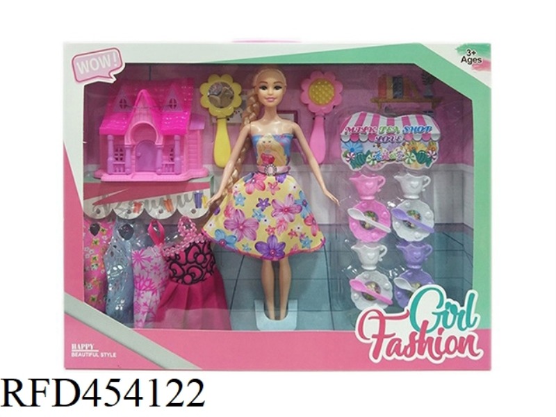 11.5 INCH SOLID BODY LIVE FASHION DRESS BARBIE WITH SMALL CASTLE SMALL FLOWER MIRROR SMALL FLOWER CO
