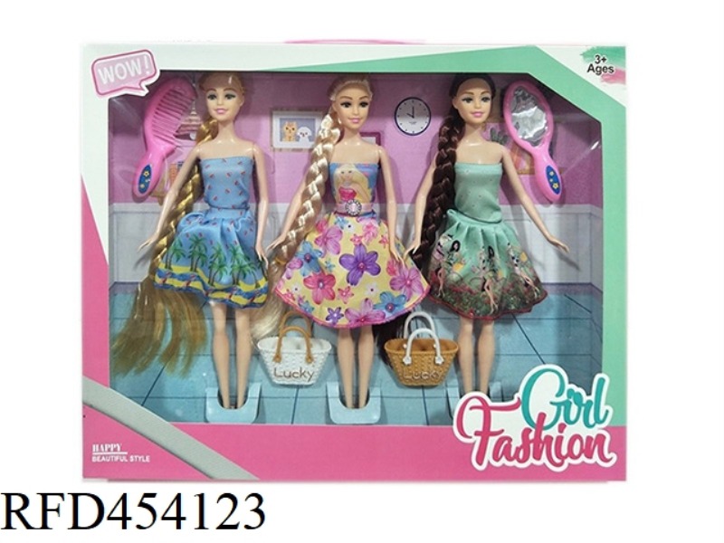 11.5 INCH REAL BODY LIVE FASHION DRESS BARBIE WITH SMALL BAG, BIG COMB, BIG MIRROR 3PCS A BOX