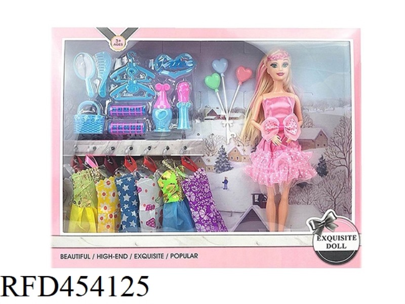 11.5 INCH SOLID BODY 9 JOINT FASHION SKIRT BARBIE WITH HANGER ACCESSORIES BLISTER BALLOON AND HANGIN