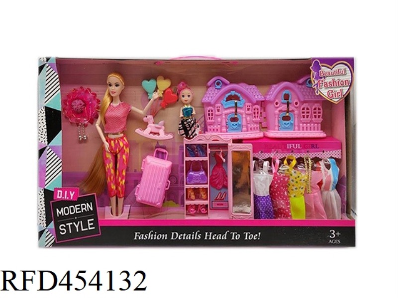 11.5 INCH SOLID BODY 12 JOINT FASHION SKIRT BARBIE WITH 3 INCH BOY 2 HOUSES SMALL ROCKING HORSE SMAL