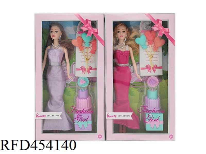 11.5 INCH SOLID BODY ACTIVE FASHION DRESS BARBIE WITH CAKE BLISTER AND SMALL BALLOON ACCESSORIES 2 M