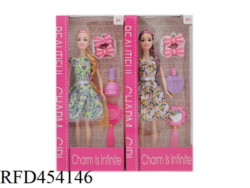 11.5 INCH SOLID BODY ACTIVE FASHION DRESS BARBIE WITH COMB MIRROR PERFUME BOTTLE ACCESSORIES BOW ACC