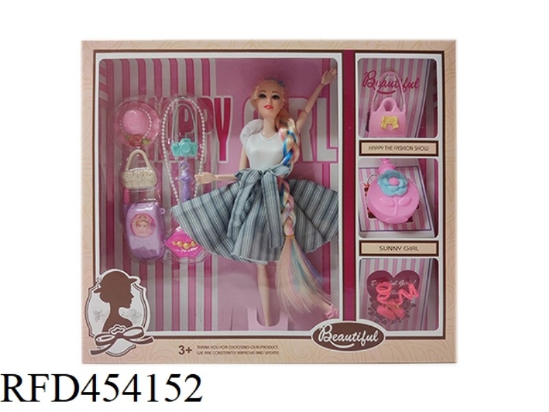 11.5 INCH SOLID BODY 12 JOINT FASHION SKIRT BARBIE WITH HAT NECKLACE BAG CAMERA UMBRELLA SMALL BOX B