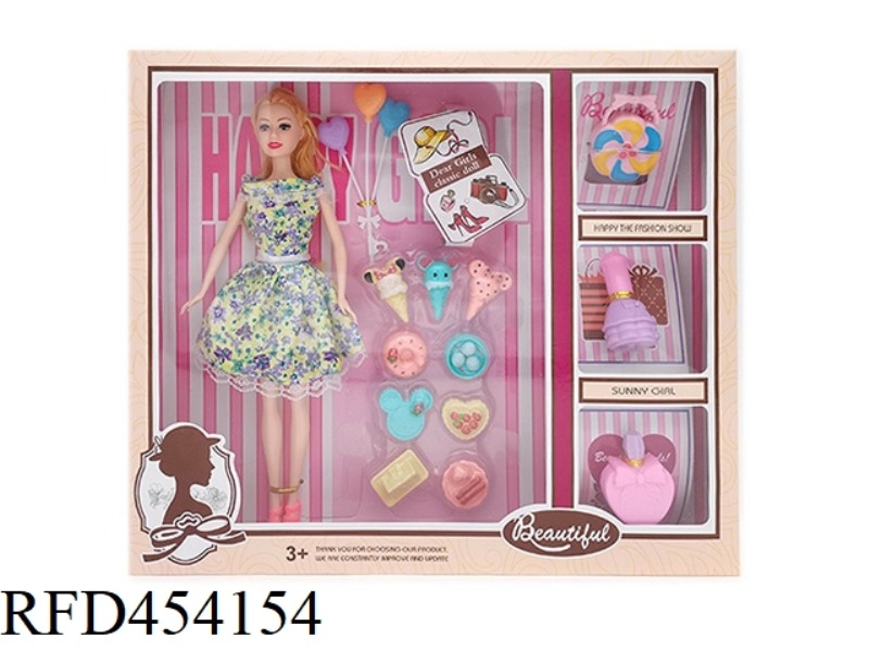 11.5 INCH SOLID BODY 9 JOINT FASHION SKIRT BARBIE WITH ICE CREAM BLISTER SMALL BALLOON WITH CANDY BA