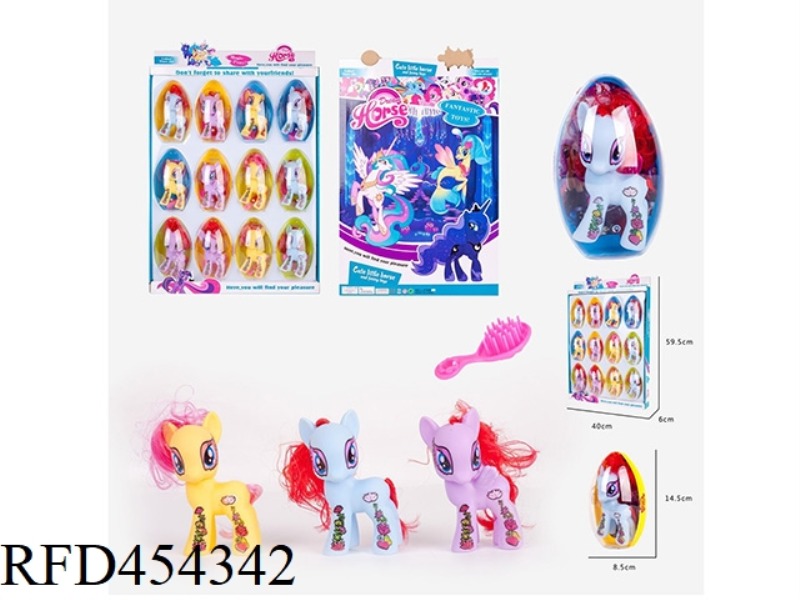 PVC PLASTIC OLIVE EGG ENAMEL FLOWER HORSE POLAROID WITH HORSE COMB 3 MODELS 12PCS