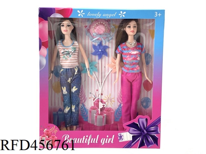 11 INCH 5 JOINTS SISTERS BARBIE WITH HAT AND KITE