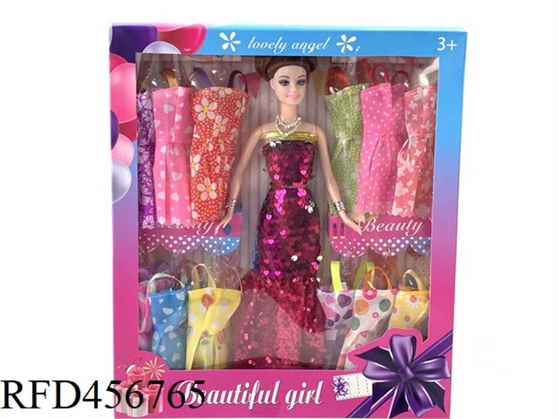 11 INCH 5 JOINTS BIG BOX SUIT BARBIE WITH 12 CLOTHES DRESSUP