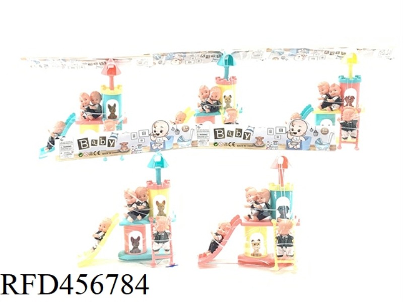 2.5 INCH VINYL LIVE EYE PALM FASHION DOLL WITH AMUSEMENT PARK SLIDE AND SMALL ANIMALS