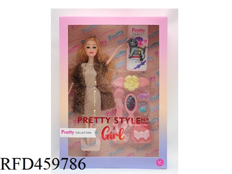 11.5-INCH JOINT SOLID FASHION BARBIE WITH PET DOG + COMB MIRROR BLISTER