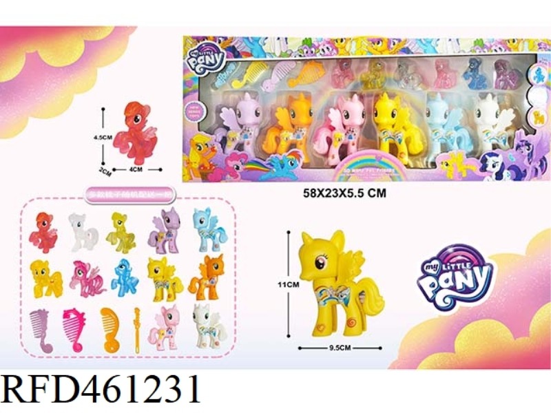 BURLEY PONY 6 HORSES WITH 6 POLYCHLORINATED HORSE COMBS HAIRPIN SET (6 MIXED)