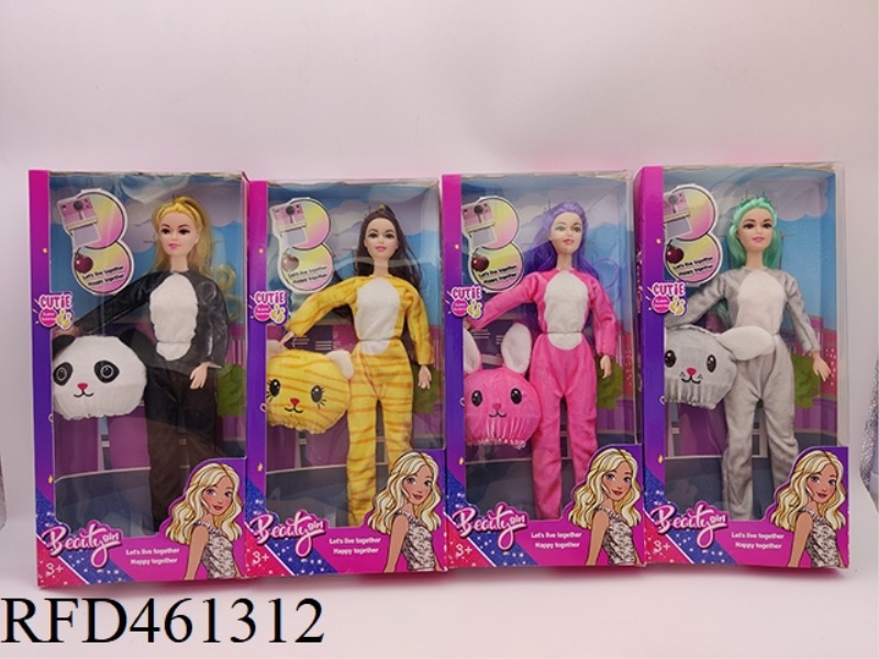 11 INCH SOLID 9-JOINT BARBIE + 4 ANIMAL HEADGEAR