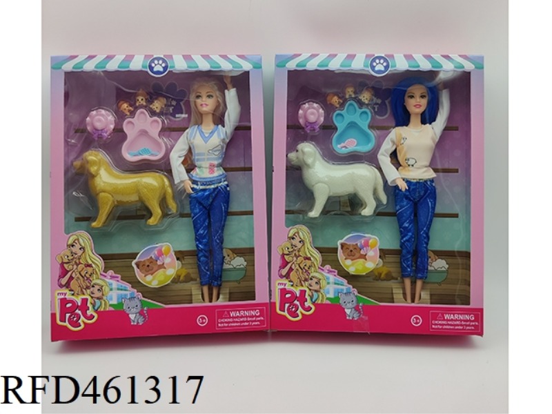 11 INCH SOLID 9-JOINT BARBIE + 2 PET DOG ACCESSORIES MIXED