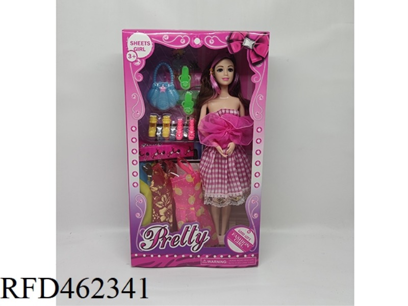 11.5 INCH FULL BODY MOVABLE JOINT BARBIE DOLL JEWELRY BLISTER SHOES HAIRPIN BAG