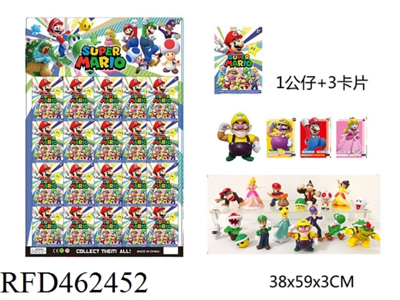 3-7CM NEW SUPER MARIO 1 DOLL +3 CARDS 20 TIN BAGS