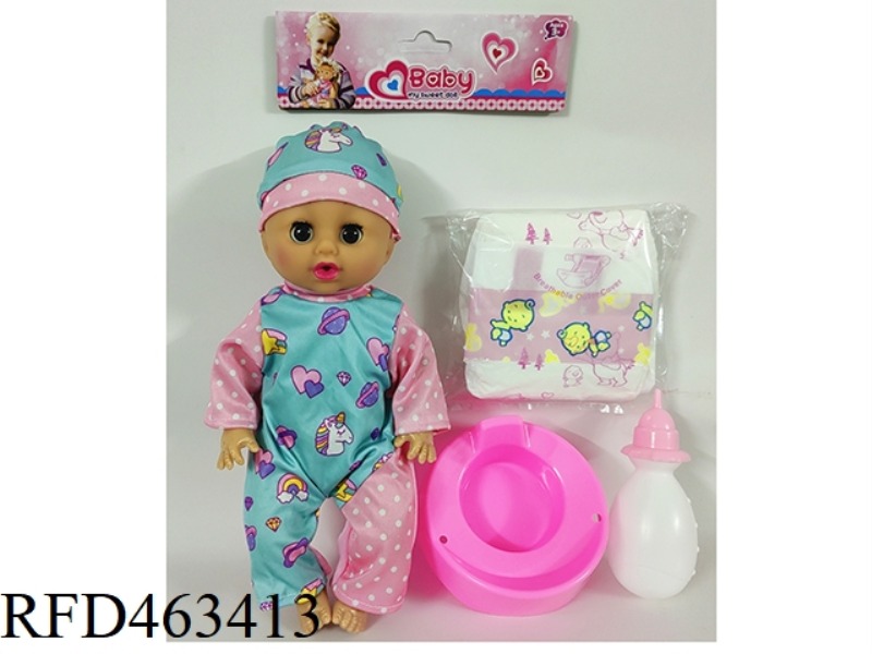12 INCH BOTTLE BLOWING LIVE EYE DOLL, DRINKING AND URINATING FUNCTION, WITH 6-SOUND IC, ACCESSORIES