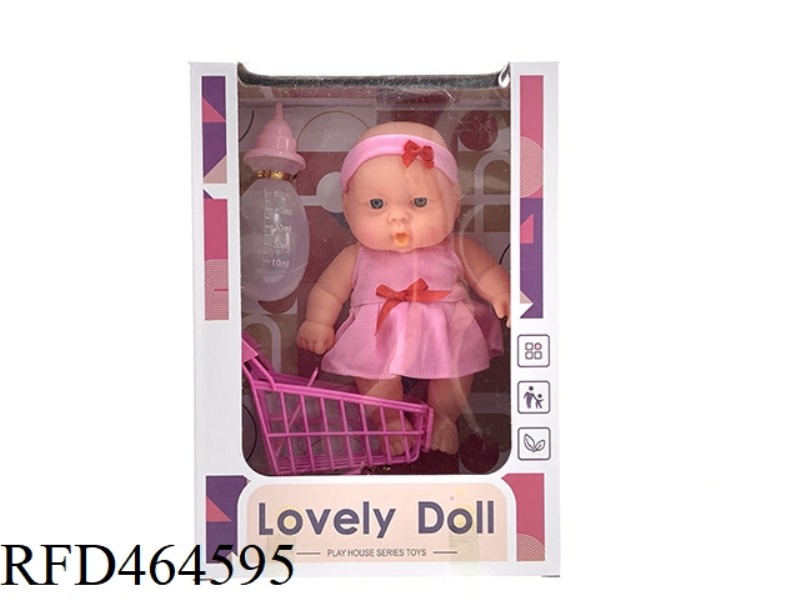 9-INCH DOLL + BOTTLE + SHOPPING CART