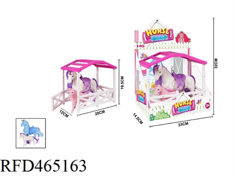 HORSE HOUSE BIG UNICORN WITH SMALL UNICORN WITH ACCESSORIES