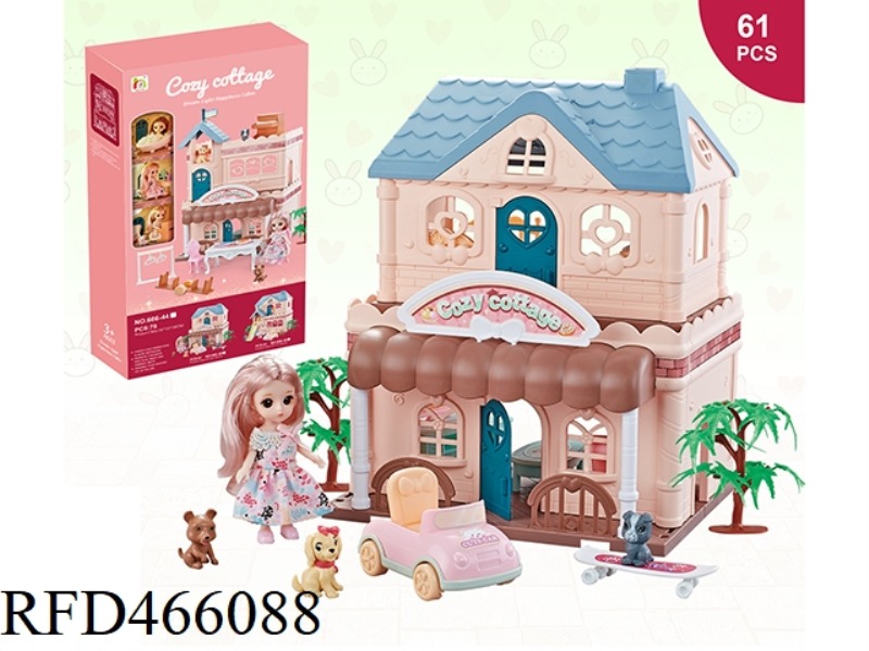 61PCS ASSEMBLY SCENE VILLA HOUSE WITH SOLID ANIMAL AND PRINCESS BARBIE (LIGHTING FUNCTION)