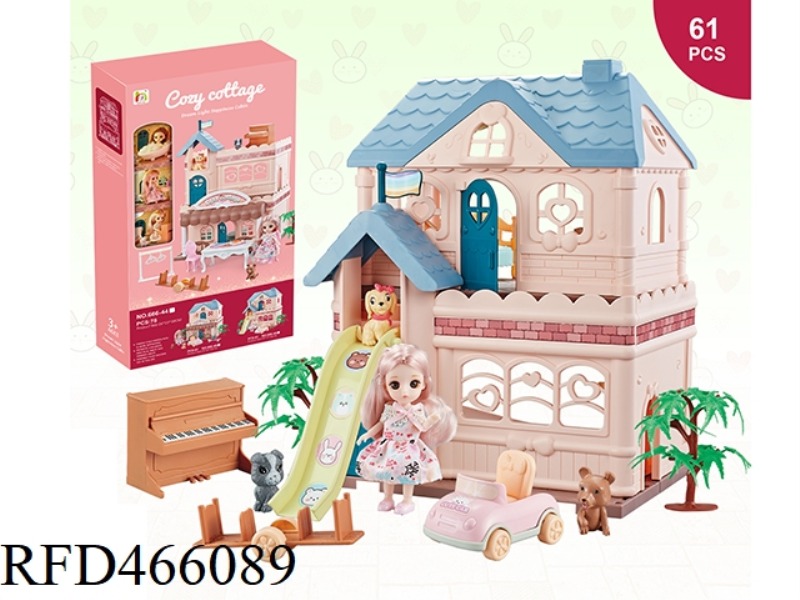 61PCS ASSEMBLY SCENE VILLA HOUSE WITH SOLID ANIMAL AND PRINCESS BARBIE (LIGHTING FUNCTION)