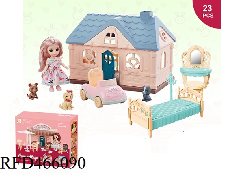 23PCS ASSEMBLY SCENE VILLA HOUSE WITH SOLID ANIMAL AND PRINCESS BARBIE (LIGHTING FUNCTION)