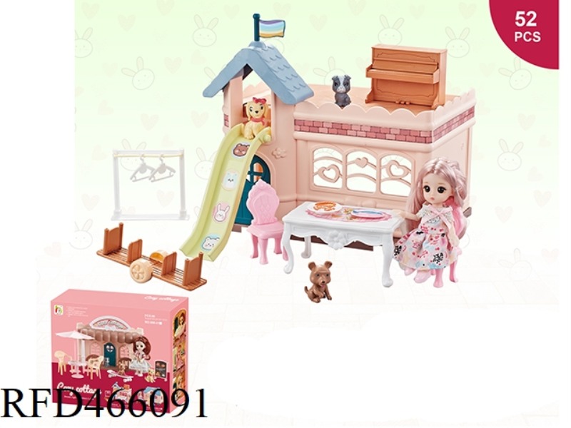 52PCS ASSEMBLY SCENE VILLA HOUSE WITH SOLID ANIMAL AND PRINCESS BARBIE (LIGHTING FUNCTION)