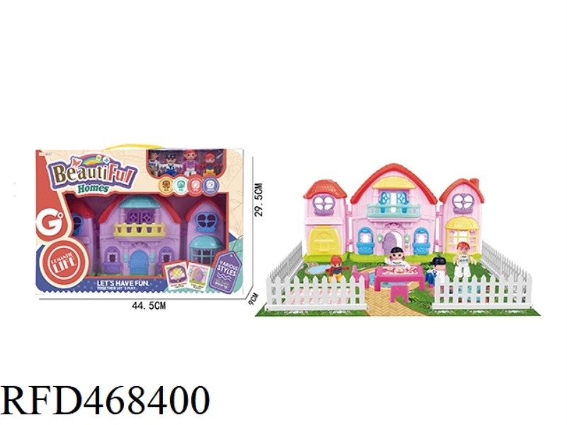 A CARTOON VILLA SET WITH FOUR BUILDING BLOCKS