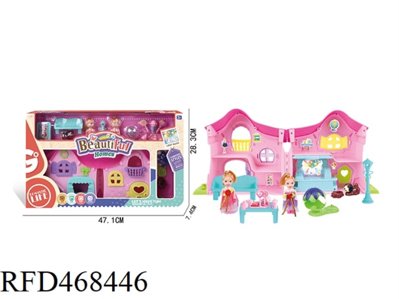 ENVIRONMENTALLY FRIENDLY 3.5 INCH SOLID BODY BARBIE CARTOON VILLA SET WITH COLORFUL MUSIC CHANDELIER