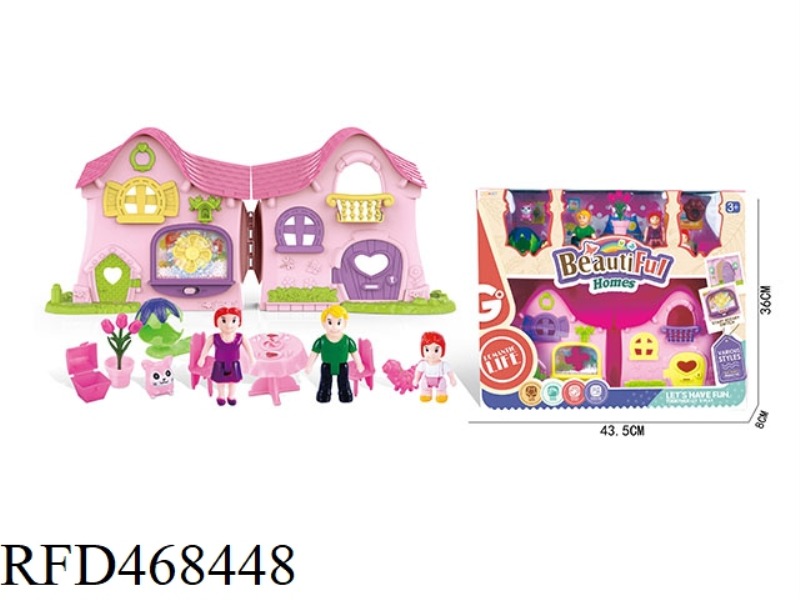 A FAMILY OF THREE DOLLS WIND AND SNOW VILLA SET