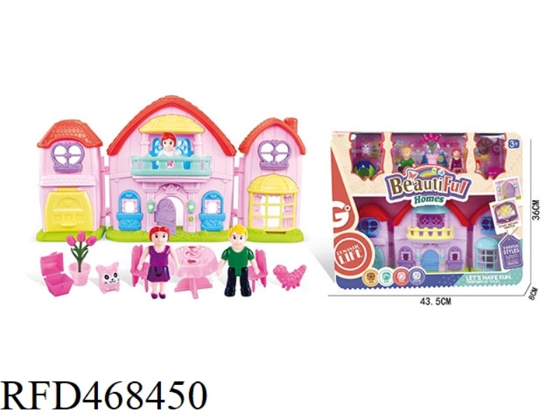 FAMILY OF THREE DOLL VILLA SET